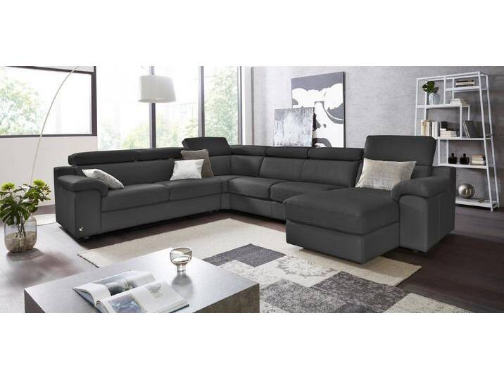 CALIA ITALIA Wohnlandschaft CS_Mambo, U-Form, Familiensofa, bequem und zeitlos, in Leder, inklusive Kopfteilverstellung, schwarz, schwarz von Calia-Italia