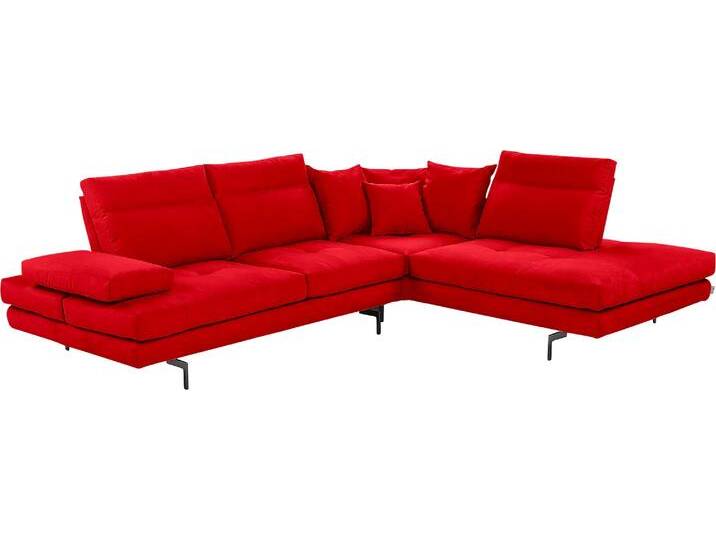 Ecksofa CALIA ITALIA Toby Wing, Komfortsofa mit Sitzkomfort der Extraklasse, L-Form , rot (rosso mario), B:288cm H:90cm T:232cm, Mikrofaser mit Nubuk Optik (100% Polyester), Sofas, Sitztiefenverstellung, wahlw. mit Kissen-Set,Füße schwarz matt von Calia-Italia