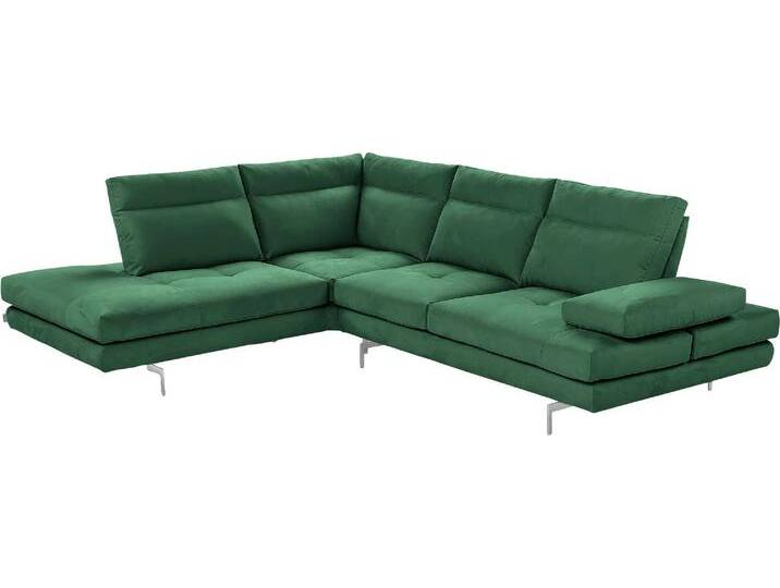 Ecksofa CALIA ITALIA Toby Wing, L-Form, Multifunktionssofa, bequem und edel , grün (verde mario), B:228cm H:90cm T:232cm, Mikrofaser mit Nubuk Optik (100% Polyester), Sofas, Sitztiefenverstellung und Armteilfunktion, Füße chrom glänzend von Calia-Italia