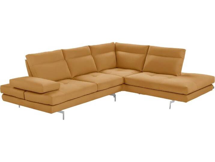 Ecksofa CALIA ITALIA Toby Wing, L-Form, Multifunktionssofa, bequem und edel , orange (senape bull), B:288cm H:90cm T:232cm, Leder BULL (100% Leder), Sofas, Sitztiefenverstellung und Armteilfunktion, Füße chrom glänzend von Calia-Italia