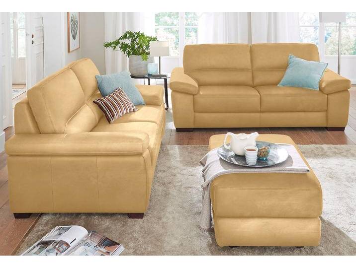 Polstergarnitur CALIA ITALIA Gaia, hochwertige Garnitur aus 2-Sitzer & 3-Sitzer im edlen Design , gelb (mostaza), Luxus-Microfaser GINEVRA, Luxus-Microfaser Ginevra (100% Polyester), Sitzmöbel-Sets, aus pflegeleichtem Luxus-Microfaser Ginevra Hydro Care von Calia-Italia