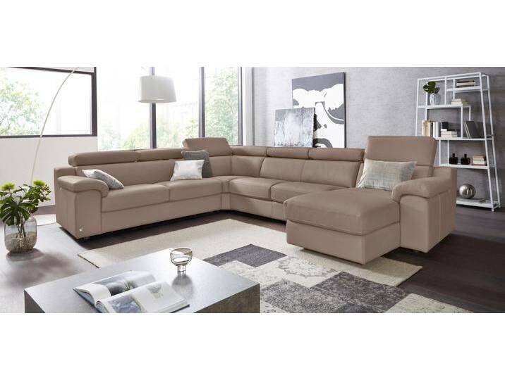Wohnlandschaft CALIA ITALIA CS_Mambo, U-Form, Familiensofa, bequem und zeitlos , grau (taupe), B:360cm H:98cm T:286cm, Sofas, in Leder, inklusive Kopfteilverstellung von Calia-Italia