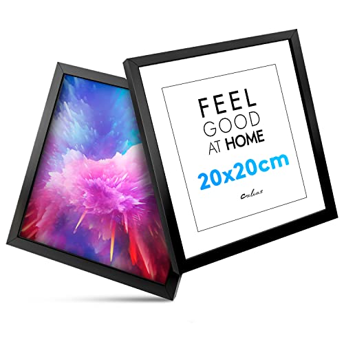 Calias® [2 STK.] Bilderrahmen 20x20 - Aluminium Bilderrahmen Schwarz mit bruchsicherem Plexi Glas - Fotorahmen inkl. Aufsteller und Aufhängung - Hochwertige Bilder Rahmen Made in EU von Calias