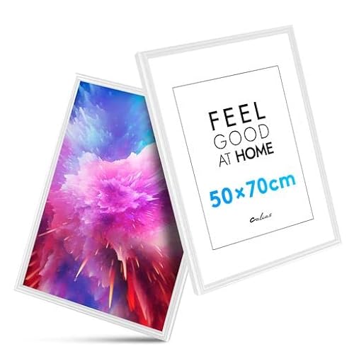 Calias® [1 STK.] Bilderrahmen 50x70 - Kunststoff Bilderrahmen Weiß mit bruchsicherem Plexi Glas - Fotorahmen inkl. Aufhängung - Hochwertige Bilder Rahmen Made in EU von Calias