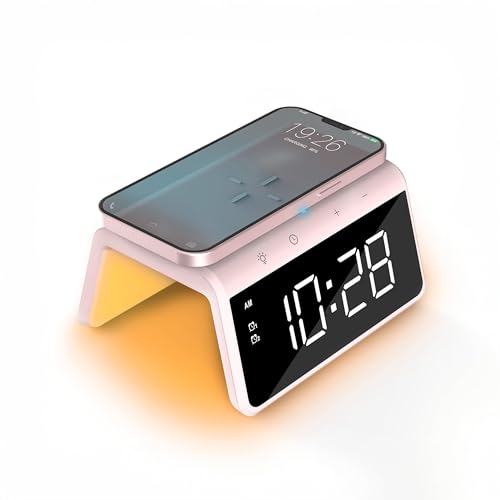 Caliber Wecker mit Ladestation - Wecker Digital mit Wake Up Light - Wecker mit Licht - Dimmbarer LED-Anzeige - Rosa - 140 x 100 x 75 mm von Caliber