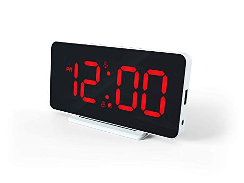 Caliber Digitaler Wecker dimmbares LED Digital Alarm Uhr mit Temperaturanzeige, USB Ladefunktion, Digitale Kinder Clock für Jungen oder Mädchen und Erwachsene - Laut für Tiefschläfer - Weiß/Rot von Caliber