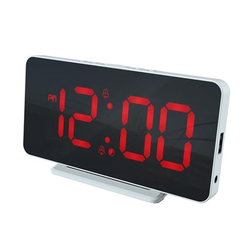 Caliber Wecker Digital mit Temperaturanzeige, USB-Ladeoption, dimmbar, Doppelalarm, lauter Alarm für Tiefschläfer – Wecker für Kinder & Erwachsene – Weiß/Rot von Caliber