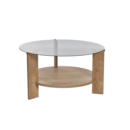 Calicosy Couchtisch mit 2 Tabletts mit Platte aus gehärtetem Rauchglas – Fußkreuz aus PEFC-Melamin – Ø 75 cm – Dicke 18 mm – modernes und praktisches Design – Modell Clara von Calicosy