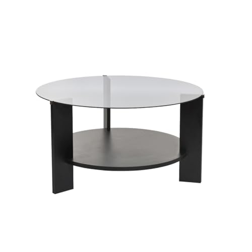 Calicosy Couchtisch mit 2 Tabletts mit Platte aus gehärtetem Rauchglas – Fußkreuz aus PEFC-Melamin – Ø 75 cm – Dicke 18 mm – modernes und praktisches Design – Modell Clara Calicosy Couchtisch mit 2 Tabletts mit Platte aus gehärtetem Rauchglas – Fußkreuz aus PEFC-Melamin – Ø 75 cm – Dicke 18 mm – modernes und praktisches Design – Modell Clara von Calicosy