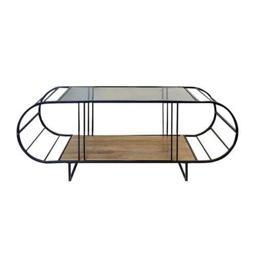 Calicosy Design-Couchtisch, L145 cm mit Tischplatte aus Hartglas und Gestell aus schwarzem Metall, L145 x T50 x H47 cm, moderner Stil, Modell Windy von Calicosy