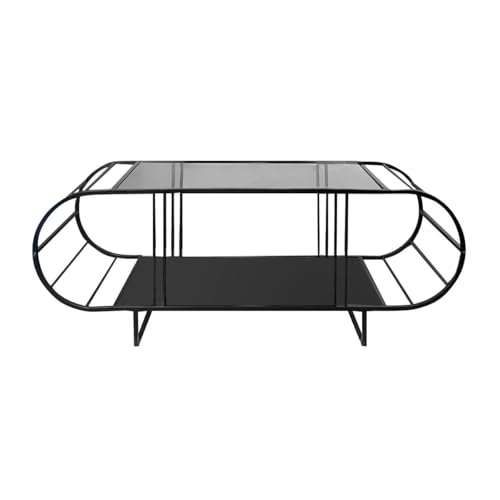 Calicosy Design-Couchtisch, L145 cm mit Tischplatte aus Hartglas und Gestell aus schwarzem Metall, L145 x T50 x H47 cm, moderner Stil, Modell Windy von Calicosy