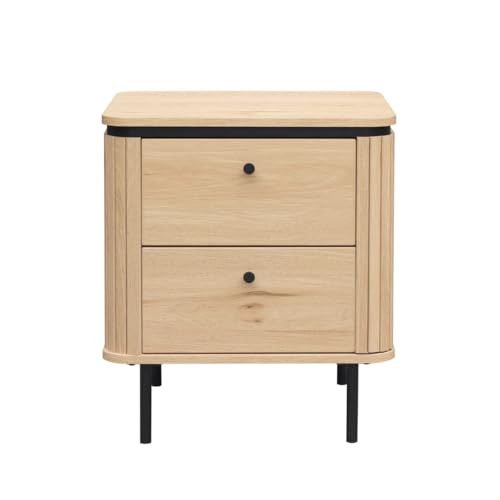 Calicosy Nachttisch mit 2 Schubladen mit Rillen-Effekt – modernes Design – Beistelltisch oder Schlafzimmermöbel – L 48 x T 40 x H 55 cm – Kollektion Malaga von Calicosy
