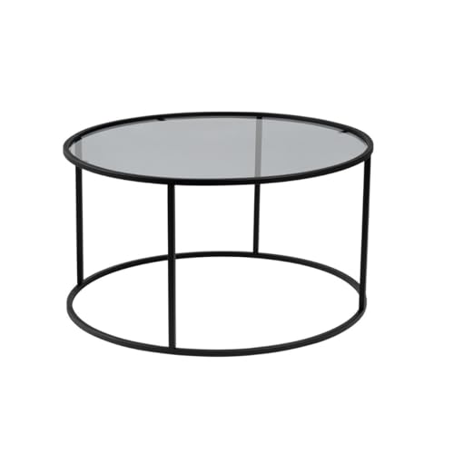 Calicosy Runder Couchtisch, D80 cm, Aurum, mit Struktur aus Metall und Tischplatte aus Hartglas, elegantes und raffiniertes Design, Höhe 43 cm, moderner Stil von Calicosy