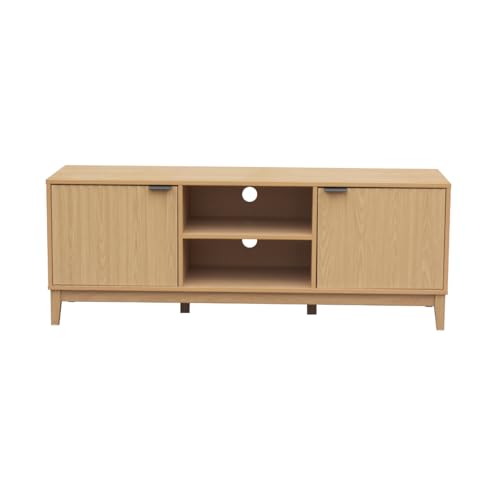 Calicosy TV-Bank, 2 Fächer und 2 Türen mit Fronten in Wellenoptik, Spanplatten, organisches Design, Wohnzimmermöbel, 140 x 40 x 52 cm, Kollektion Bologna von Calicosy