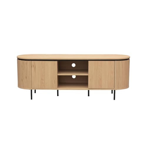 Calicosy TV-Möbel 2 Türen mit Rillen-Effekt – Vintage und organisches Design – Multimedia-Aufbewahrung – L150 x T40 x H55 cm – Kollektion Malaga von Calicosy