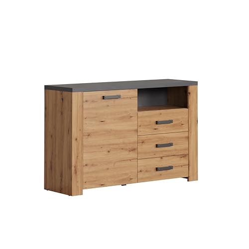 trendteam smart Living - Follow - Sideboard - Eiche/Anthrazit - Kommode mit praktischen Vollauszug-Schubladen - (BxHxT) 127 x 83 x 40 cm - Mehrzweckschrank mit edler Grauer Rückwand von trendteam smart living