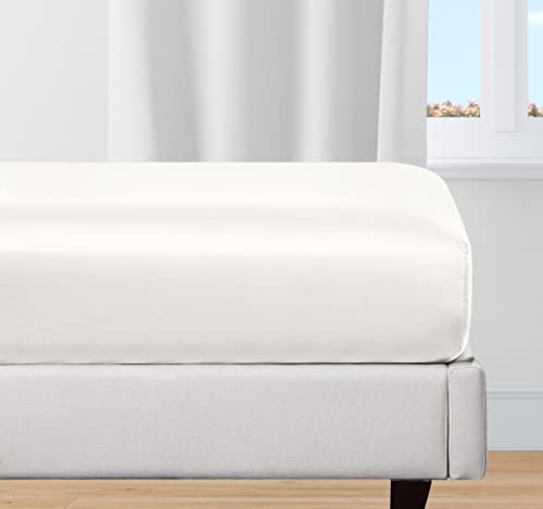 Spannbettlaken für Doppelbett, 100 % Bio-Baumwolle, weich, kühl und knackig, elastisch, cremefarben, Spannbetttuch für Doppelbett von California Design Den