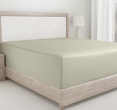 Luxus-Spannbettlaken für Doppelbett, weich, 100 % Baumwolle, Fadenzahl 400, Satin, 135 x 190 + 30 cm, elastisches Spannbetttuch auf Doppelbett-Matratze, Taupe von California Design Den