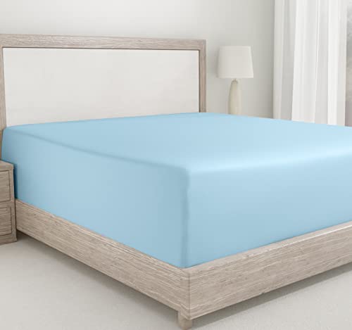 Luxuriöses Spannbetttuch für Einzelbett, 100 % Baumwolle, 400 Tc Satin, 90 x 190 + 30 cm Bettlaken für Einzelbett, elastisch, strapazierfähig (himmelblau) von California Design Den