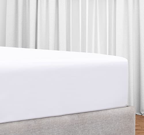 Luxus mako Satin Spannbettlaken Baumwolle 140x200 cm Weiß, weiches, Hotelqualität Spannbetttuch mit tiefen Taschen und Kopf- und Fußanhängern von California Design Den von California Design Den