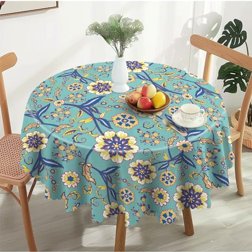 Tischdecke Rund 150 cm Vintage Floral Grün Wiederverwendbare Tischtuch aus Polyester Fleckschutz Abwaschbar Tischwäsche Wasserdicht Runde Tischdecke für Partys, Hochzeiten, Picknicks, Gärten von Calinline