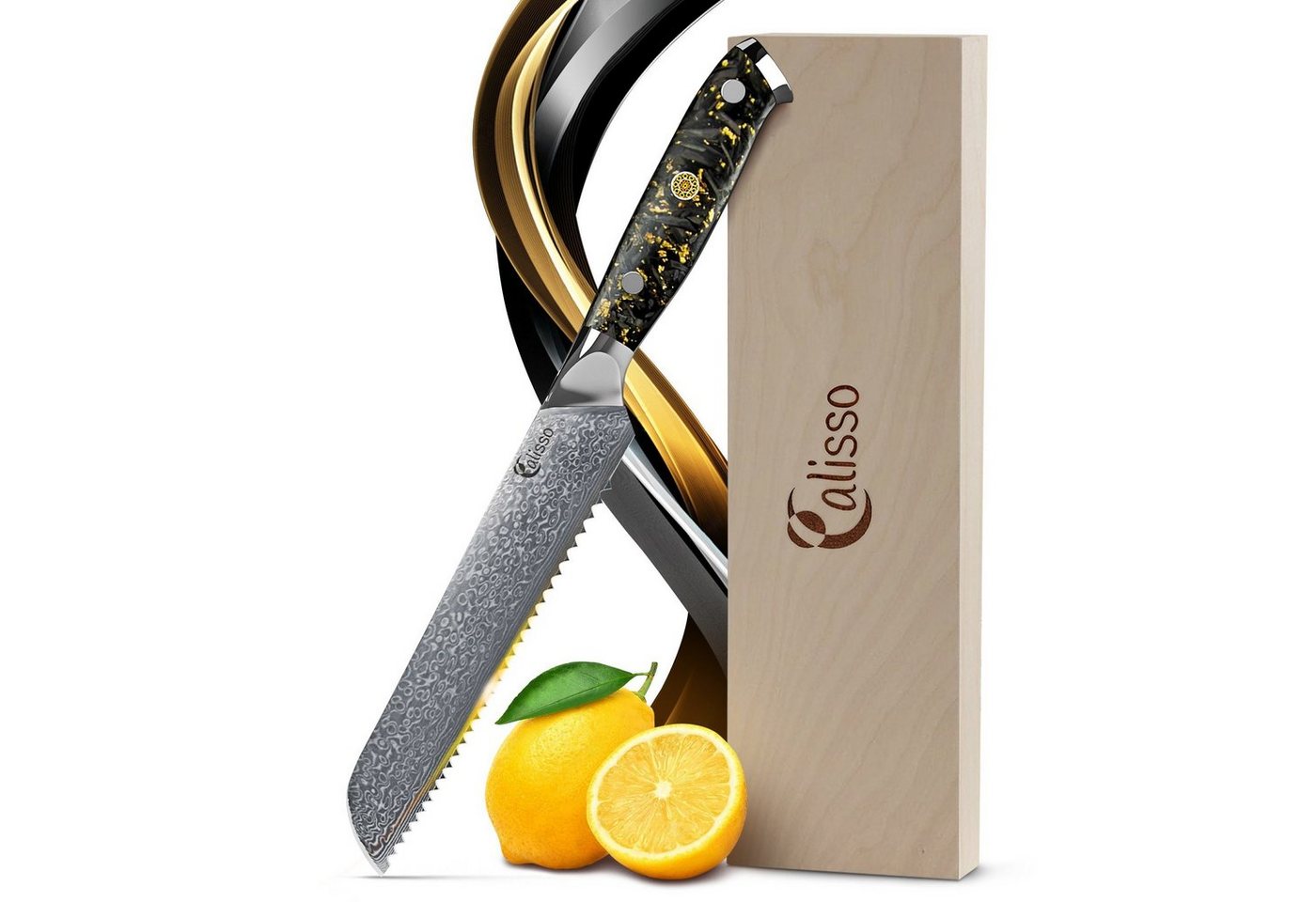 Calisso Brotmesser Küchenmesser Gold & Ash Line Damaststahl von Calisso