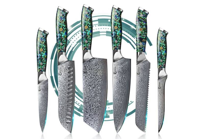 Calisso Messer-Set Abalone Line Küchenmesser Damastmesser (Advanced Set, 6-tlg), Damaskus Stahl von Calisso