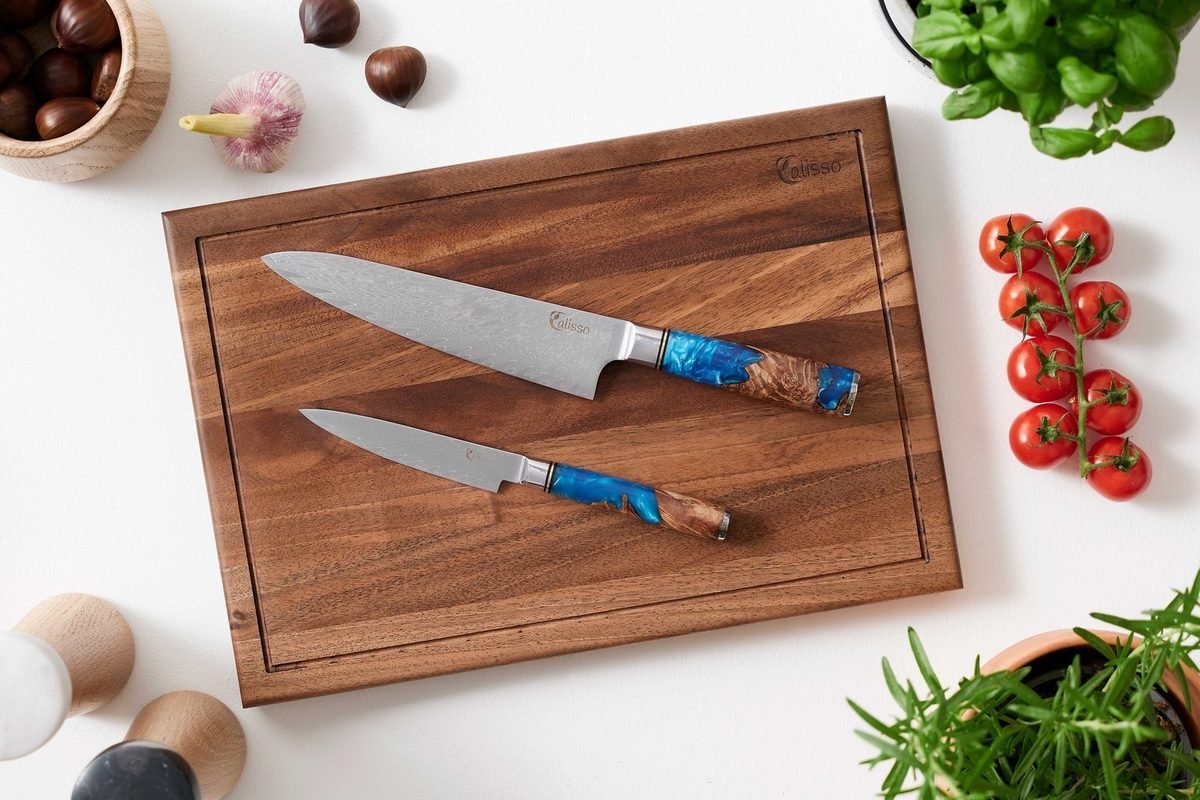 Calisso Messer-Set Küchenmesser Aquamarine Line Messerset (Starter Set, 2-tlg), Damastmesser von Calisso