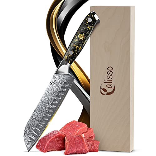 Calisso Santoku 67 Lagen Damaststahl - Damastmesser, Küchenmesser, japanisches Messer, Kochmesser, Chefmesser von Calisso