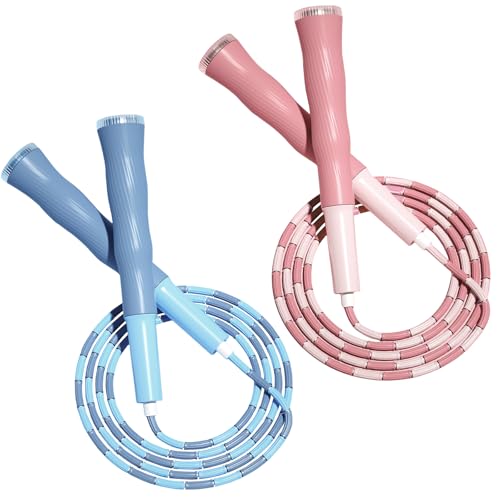 Calkkrer 2 Stück 2.8m Verstellbares Springseil, Rosa Blau Springseil Kinder, Springseil Kinder, rutschfeste Griffe Springseil Kinder, Tangle Free Springseil, Fitness Springseil von Calkkrer