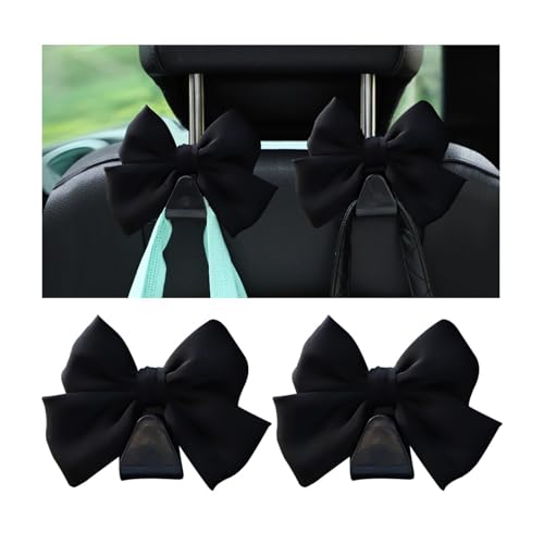 Calkkrer 2 Stück Schwarz Kopfstützen-Haken, Praktischer Doppelhaken für Taschen, Cute Bow Auto-Haken, Leder-Luggage-Hook, Aufbewahrungshaken, Innenraum-Zubehö Calkkrer 2 Stück Schwarz Kopfstützen-Haken, Praktischer Doppelhaken für Taschen, Cute Bow Auto-Haken, Leder-Luggage-Hook, Aufbewahrungshaken, Innenraum-Zubehö von Calkkrer