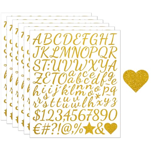 Calkkrer 6 Blatt Selbstklebende Glitzer Buchstaben Aufkleber, Für Klassenzimmer Deko, Abschlussmütze Verzierung, DIY Bastelkunst, Geschäfts- Und Adressnummern Sticker von Calkkrer