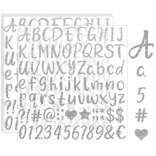 Calkkrer 6 Blatt Sliver Buchstaben Aufkleber, Selbstklebende Vinyl Buchstaben, Glitzer Sticker, Zahlen Aufkleber Für Abschlussmütze, Scrapbook Bastelarbeiten von Calkkrer