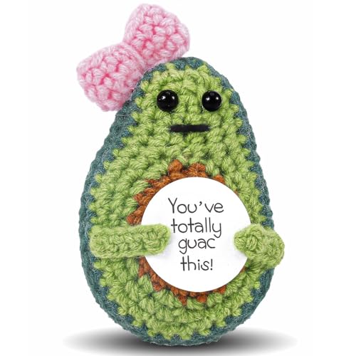Calkkrer Crochet Avocado Geschenk, Süße Lustige Dekoration, Positive Gefühle mit Aufmunterungskarte, Emotionaler Support-Geschenk, Inspirierende Handgemachte Strickpuppe von Calkkrer