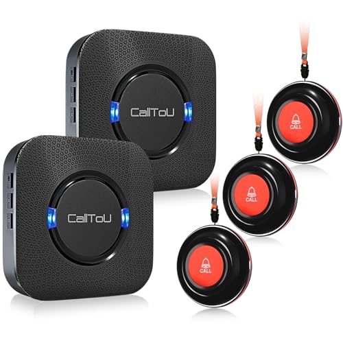 CalltoU Notrufknopf für Senioren/senioren Notruf/hausnotruf SOS notfallknopf 150M/500Ft Reichweite (3 Sender 2 Empfänger) von CallToU