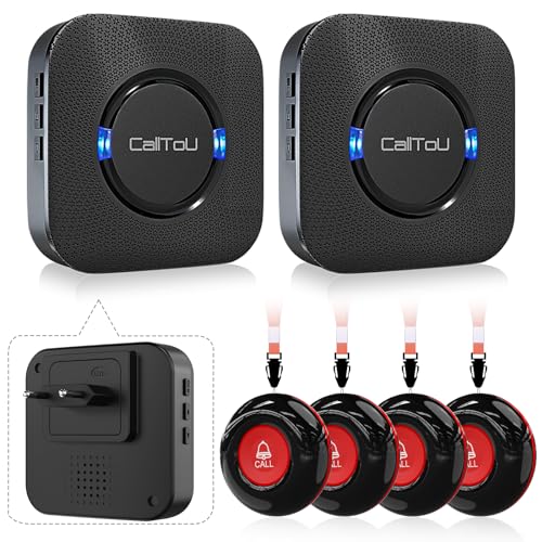 CalltoU Notrufknopf für Senioren/senioren Notruf/hausnotruf SOS notfallknopf 150M/500Ft Reichweite (4 Sender 2 Empfänger) von CallToU