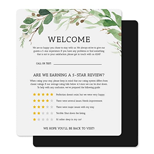 Five Star Bewertung und Willkommenskarte Magnet, Essential VRBO Airbnb Supplies und Gästezimmer Must Haves, 15,2 x 12,7 cm, mietfreundliche Dekoration, Premium-Qualität, 30 mm Magnet von Calla Collections