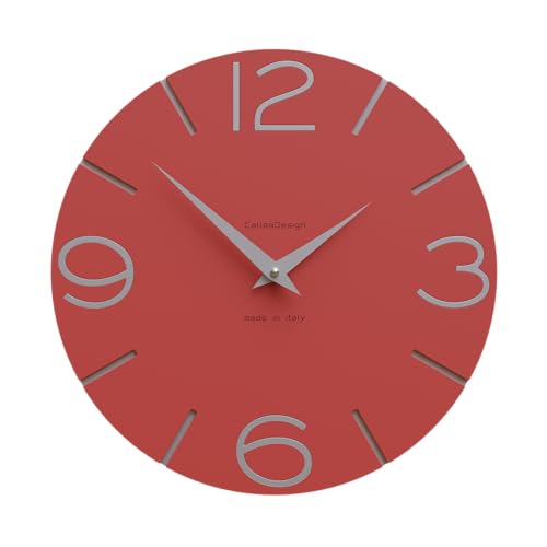 CalleaDesign Wanduhr Smile Feuerrot und Aluminium Rund 30 cm Schlichtes und modernes Design Geräuschloser Mechanismus Made in Italy Geeignet für die Küche 30 Farben verfügbar Holz von CalleaDesign