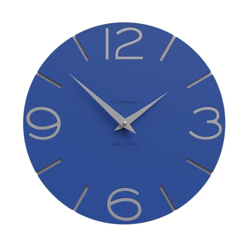 CALLEADESIGN - Smile Wanduhr, handgefertigt in Italien, 30 cm, elegant und leise, hohe Qualität, perfekte Geschenkidee [Electric Blue and Aluminium]. von CalleaDesign