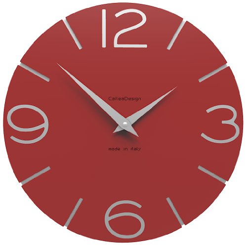 CalleaDesign - Smile Wanduhr, handgefertigt in Italien, 30 cm, elegant und leise, hohe Qualität, perfekte Geschenkidee [Rubinrot und Aluminium]. von CalleaDesign