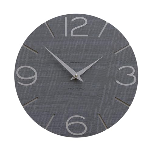 CalleaDesign - Smile Wanduhr, handgefertigt in Italien, 30 cm, elegant und leise, hohe Qualität, perfekte Geschenkidee [graues Wurzelholz und Aluminium]. von CalleaDesign