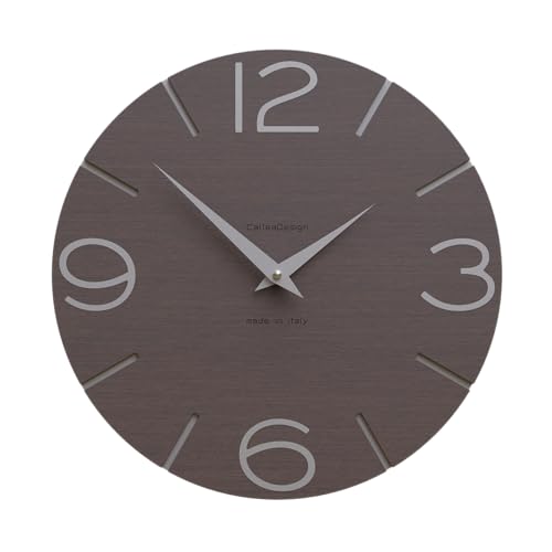 CalleaDesign Wanduhr Smile Wenge-Eiche und Aluminium Rund 30 cm Schlichtes und modernes Design Geräuschloser Mechanismus Made in Italy Geeignet für die Küche 30 Farben verfügbar Holz von CalleaDesign