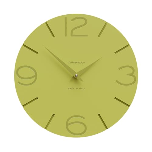 CalleaDesign - Smile Wanduhr, handgefertigt in Italien, 30 cm, elegant und leise, hohe Qualität, perfekte Geschenkidee [zeder und olivgrün]. von CalleaDesign