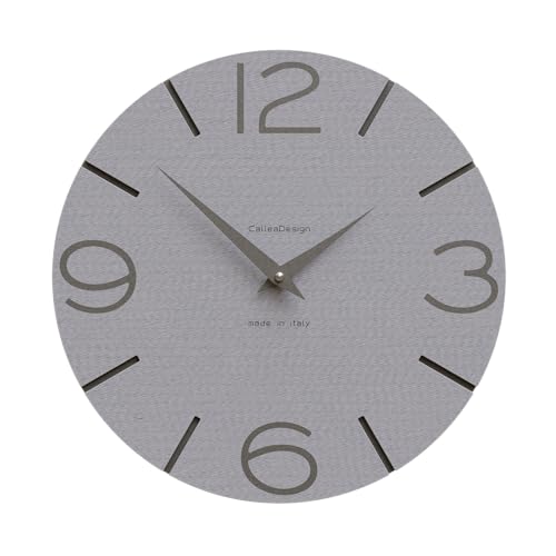 CalleaDesign - Smile Wanduhr, handgefertigt in Italien, 30 cm, elegant und leise, hohe Qualität, perfekte Geschenkidee [Holzstruktur mit Nadelstreifen und Quarz grau]. von CalleaDesign