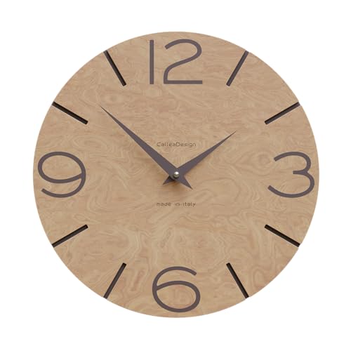 CALLEADESIGN Wanduhr Smile Walnuss und Schokoladendornbusch Rund 30 cm Schlichtes und modernes Design Geräuschloser Mechanismus Made in Italy Geeignet für die Küche 30 Farben verfügbar Holz von CalleaDesign