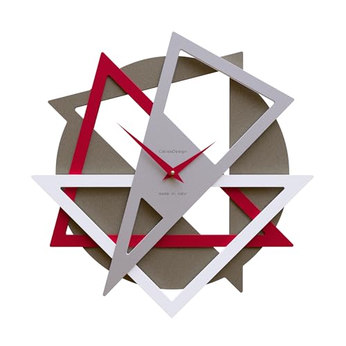CalleaDesign - GEOLO Wanduhr aus Italien, 42x42cm - Modernes und originelles Design [Rubinrot, Weiß, Aluminium und Quarzgrau] von CalleaDesign