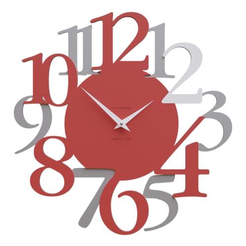 CalleaDesign Moderne Wanduhr groß Russell, große Ziffern, Made in Italy, geräuschlos, ideal für das Wohnzimmer [Feuerrot, Aluminium, Weiß] von CalleaDesign