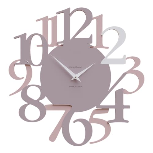 CalleaDesign Moderne Wanduhr Russell - italienisches, große Ziffern, Dekoration für Heim und Büro, geräuschlos, Made in Italy [Pflaumengrau, Muschelrosa, Weiß]. von CalleaDesign