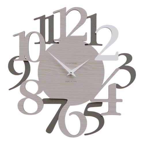 Moderne Wanduhr Russell - Italienisches CalleaDesign, große Ziffern, Dekoration für Heim und Büro, geräuschlos, Made in Italy [Eiche Breeze, Quarzgrau, Weiß]. von CalleaDesign