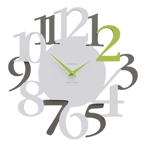 CalleaDesign Russell - Moderne Wanduhr Hingucker, große Ziffern, Heim und Bürodekoration, geräuschlos, Made in Italy [Quarzgrau, Weiß, Apfelgrün]. von CalleaDesign